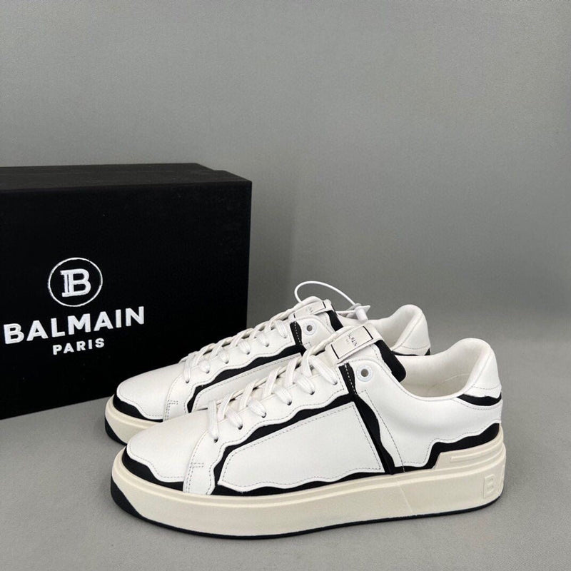 BALMAIN B-court Contrasting Trim Sneakers white/black