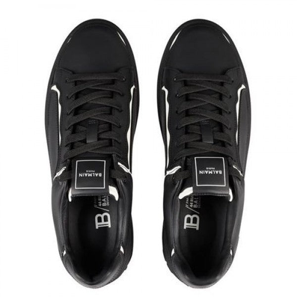 BALMAIN B-court Contrasting Trim Sneakers BLACK/WHITE