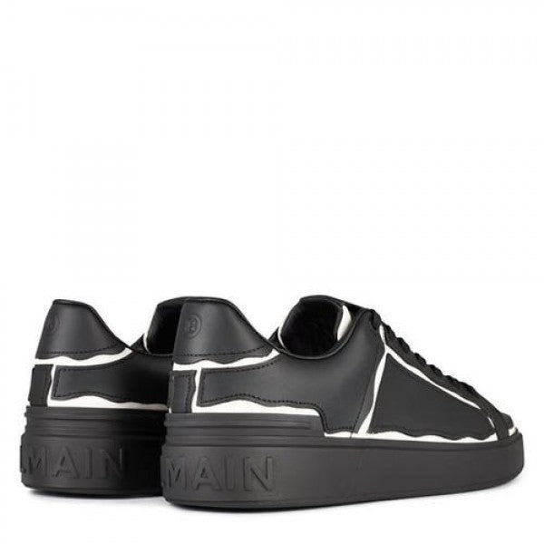 BALMAIN B-court Contrasting Trim Sneakers BLACK/WHITE